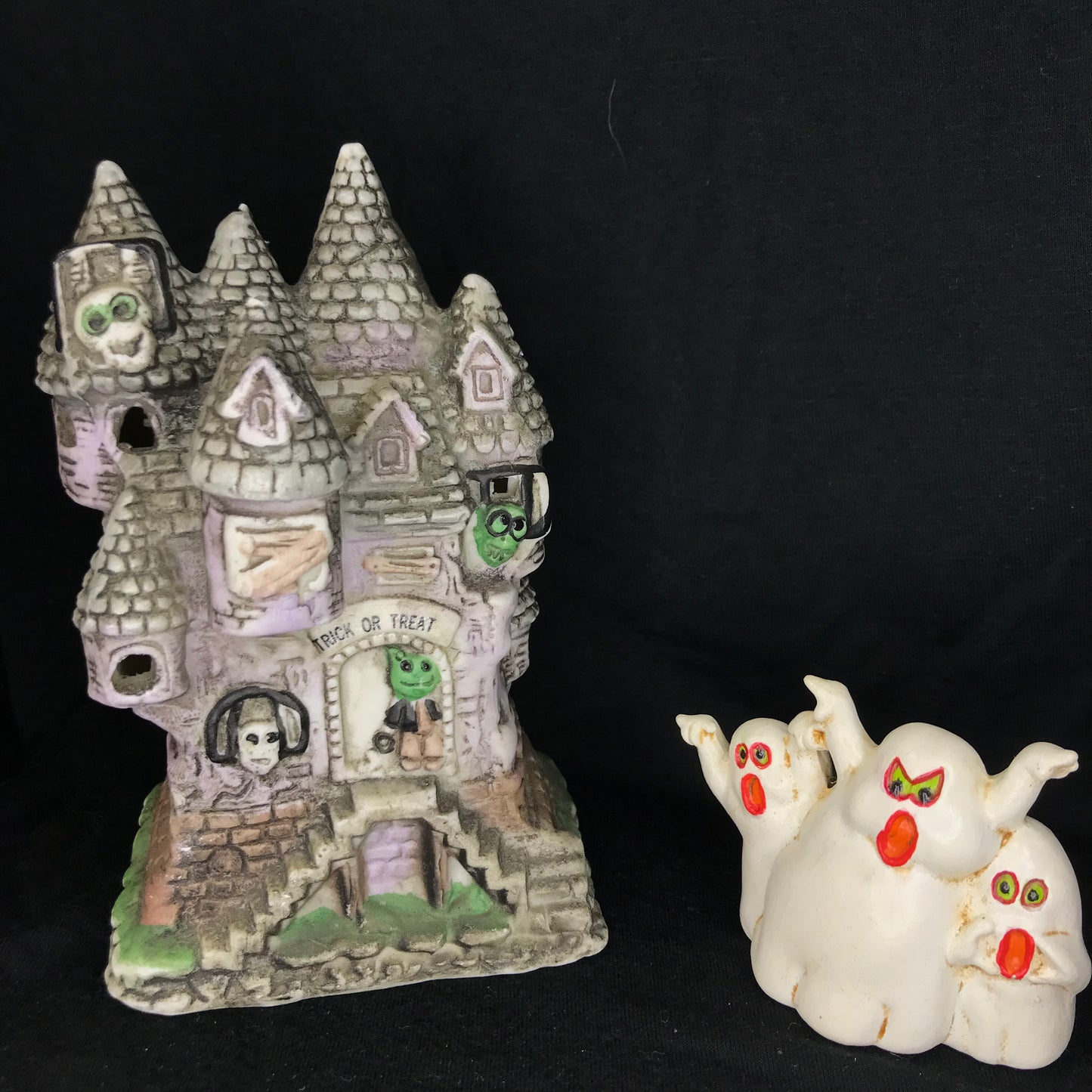 Vintage Ceramic Haunted Castle + Ghosts